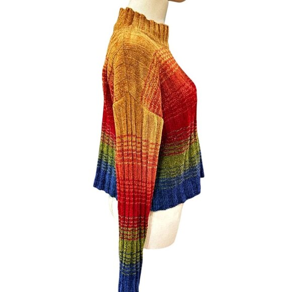 VTG 90s Reference Point Cropped Sweater Womens Large Colorful Festival Boxy Y2K - Picture 2 of 7